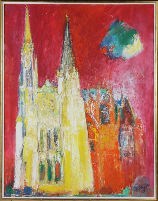 Bernard Lorjou (French, 1908-1986) "Cathedrale de: Bernard Lorjou (French, 1908-1986) "Cathedrale de Chartres". Sgn. Lower right, Lorjou. Oil/canvas. The Levine Collection. 45 1/2" x 35"
