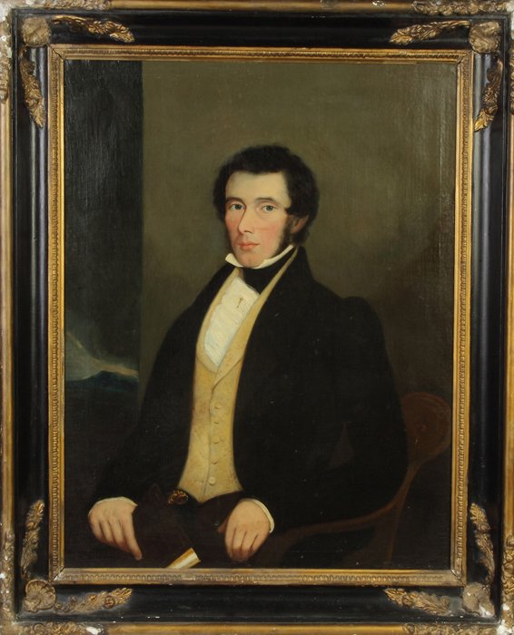 Early 19th Century Portrait of a gentleman in yellow: Early 19th Century Portrait of a gentleman in yellow vest. 36" x 28". A Private Midwest Collection.