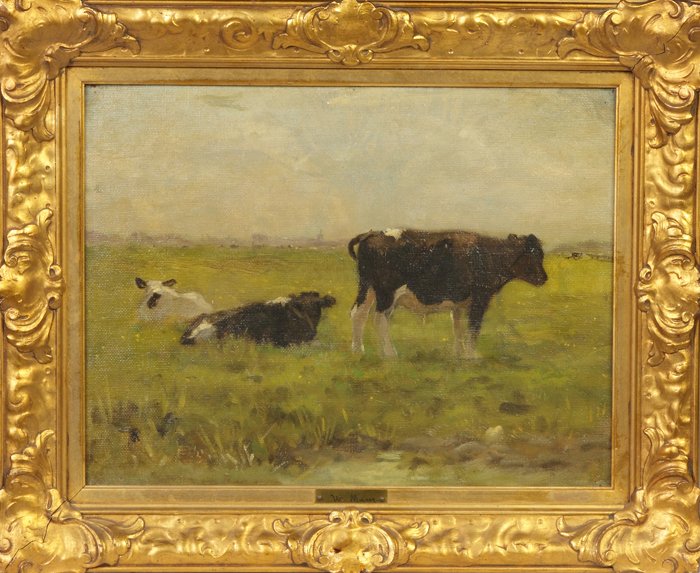Willem Maris (Dutch, 1844-1910) Cows: Willem Maris (Dutch, 1844-1910) Cows. Sgn. On reverse, Willem Maris. Oil/paperboard. 12" x 15". Property of the Strong, sold to benefit the museum's collections fund.
