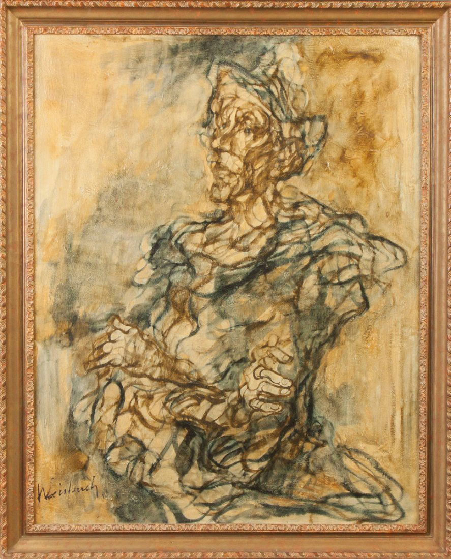 Claude Weisbuch (French, 1927-2014) "Clown Bleu": Claude Weisbuch (French, 1927-2014) "Clown Bleu".Sgn. Lower left, Weisbuch. Sgn. & titled on reverse. Oil/canvas. 36" x 29" Historic Wadsworth Family of Geneseo, NY.