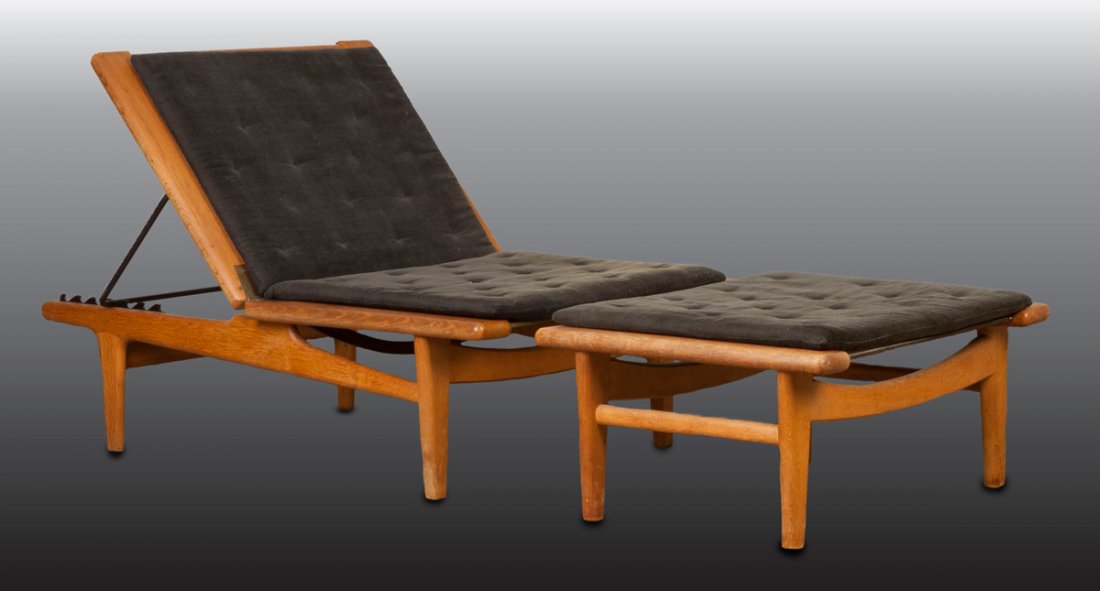 Hans Wegner (Danish, 1914-2007) Getama Teakwood: Hans Wegner (Danish, 1914-2007) Getama Teakwood Adjustable Lounge Chair & Ottoman. Ht. 32" W 30" L 49"; Ht. 13" W 30" D 24"