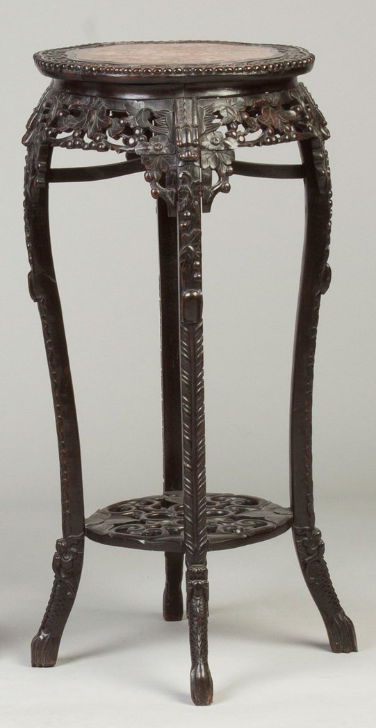 Chinese Carved Hardwood Stand: Chinese Carved Hardwood Stand.C. 1900. With soapstone top. Ht. 35" Max. W 17" A Private Estate, Buffalo, NY.