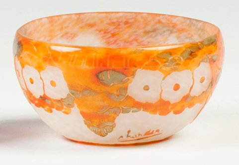 Charder Cameo Bowl: Charder Cameo Bowl.Early 20th cent. Sgn. Charder. Ht. 2 1/2" Dia. 4 1/2" The Cooper Estate, NJ.
