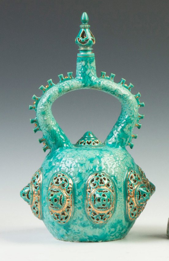 Zsolnay Art Pottery Vase: Zsolnay Art Pottery Vase. Ht. 18" W 11" The Cooper Estate, NJ.