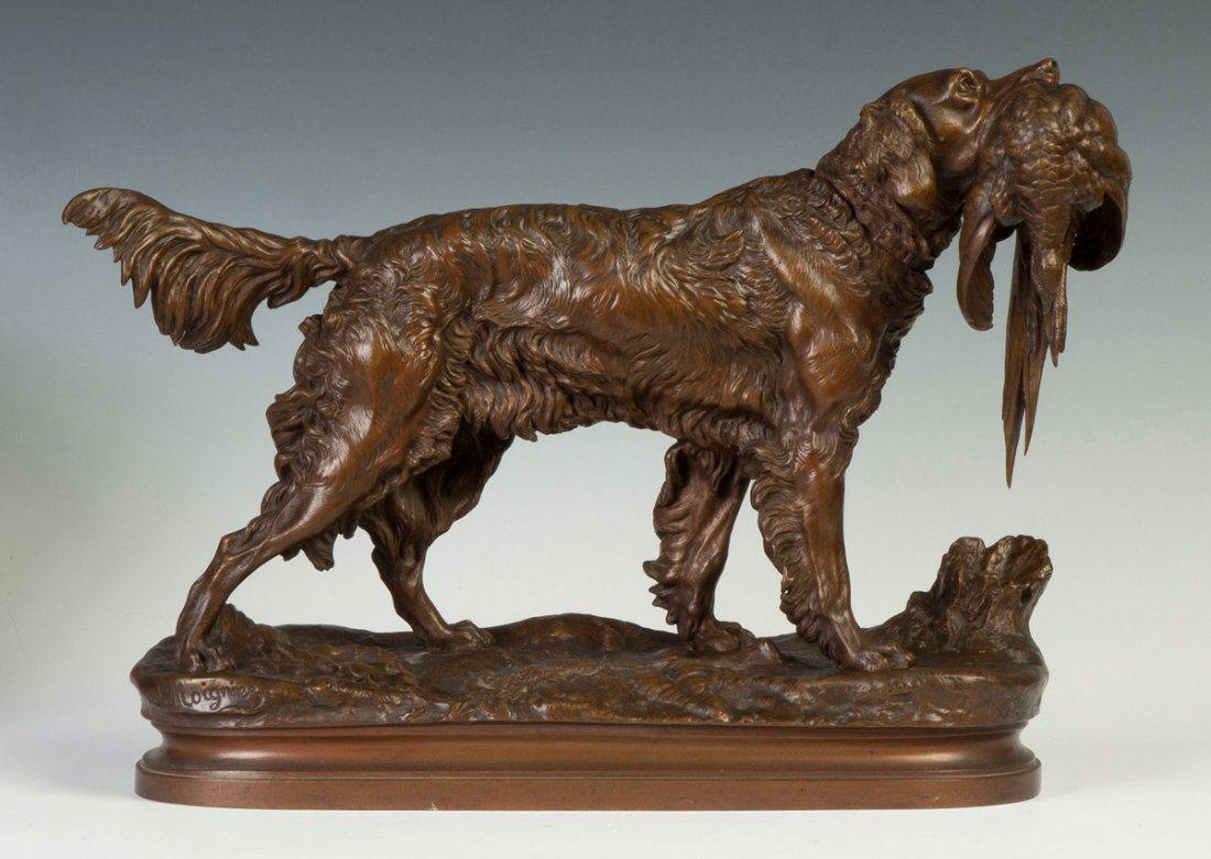 Jules Moigniez (French, 1835-1894) Bronze Setter &: Jules Moigniez (French, 1835-1894) Bronze Setter & Pheasant.Inscribed lower right, J. Moigniez. Ht. 16" W 23" D 6"