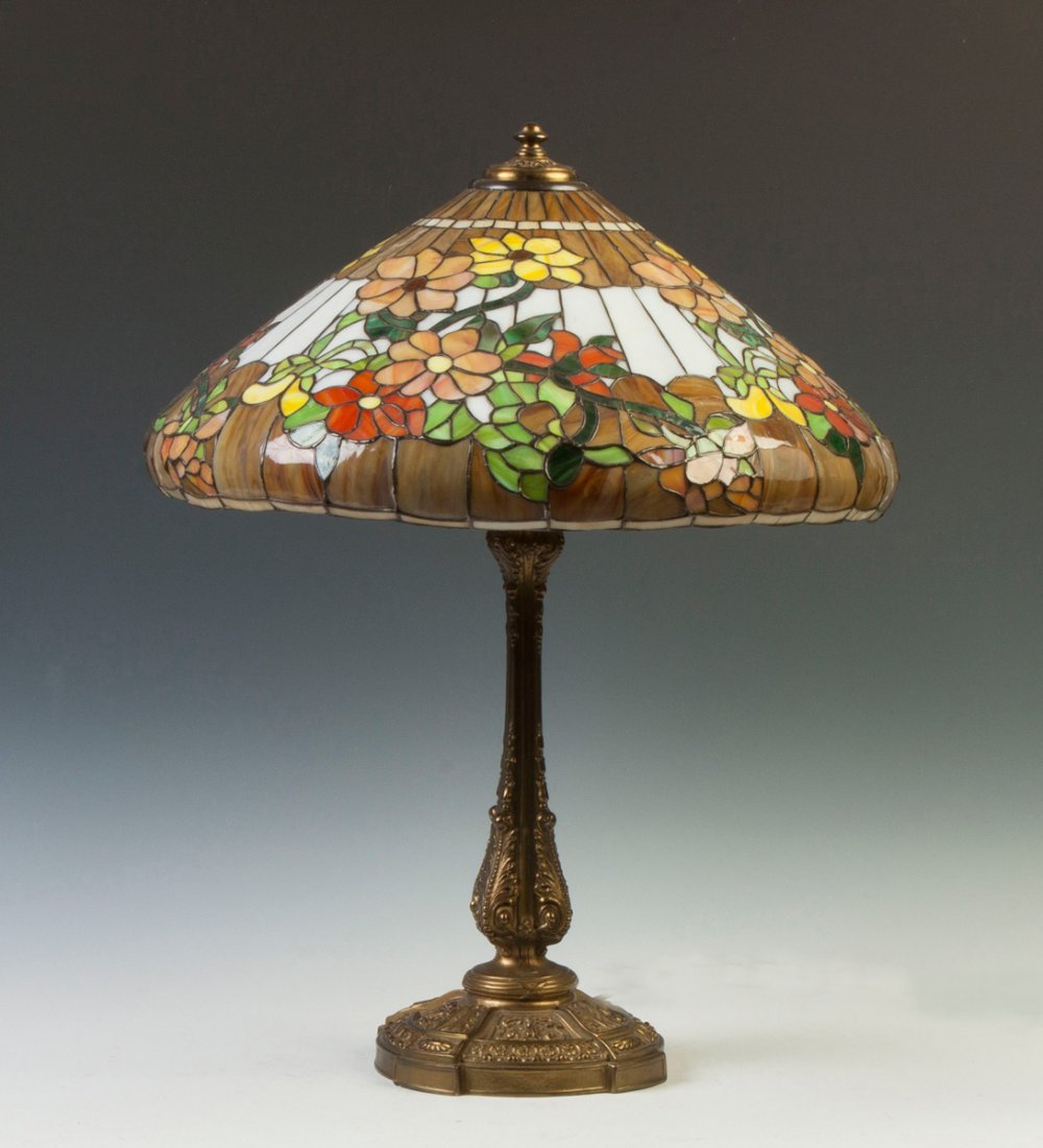 Wilkinson Floral Glass Leaded Lamp: Wilkinson Floral Glass Leaded Lamp. Ht. 29" Shade Dia. 22"