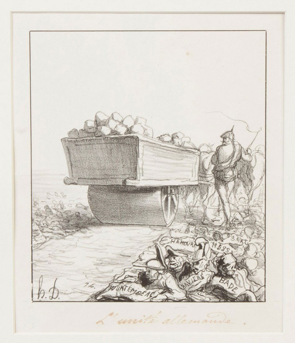 Honore Daumier (French, 1808-1879) "L'Unite' Allemand": Honore Daumier (French, 1808-1879) "L'Unite' Allemand".Proof before letters. Overall: 11 1/2" x 10 1/4". Image: 8 1/4" x 7 1/8" Renowned James Lockhart Jr. Collection, Geneseo, NY. Thence by descent.