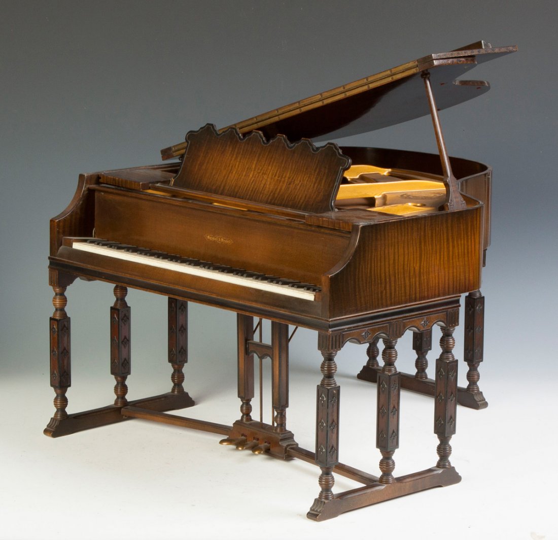 Marshall & Wendell Grand Piano Salesman Sample: Marshall & Wendell Grand Piano Salesman Sample. C. 1901-1909. Albany & Buffalo, NY. Figured maple. Ht. 12 1/2" W 19" D 22". Property of the Strong, sold to benefit the museum's collections fund.