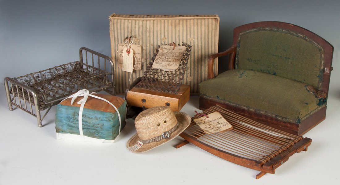 Group of Seven Various Patent Models: Group of Seven Various Patent Models. 1. Bed Frame. 2. William B. Coates, Philadelphia, PA, lounge; 1872. 3. Thomas Tolman, West Townsend, MA, ventilating mattress; 1857; Pat. #18,886. 4. William F. M