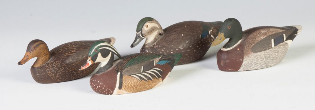 Ken Harris, Woodville, NY, Group of 4 Carved & Painted: Ken Harris, Woodville, NY, Group of 4 Carved & Painted Miniature Duck Decoys. Max. Ht. 3" L 7".