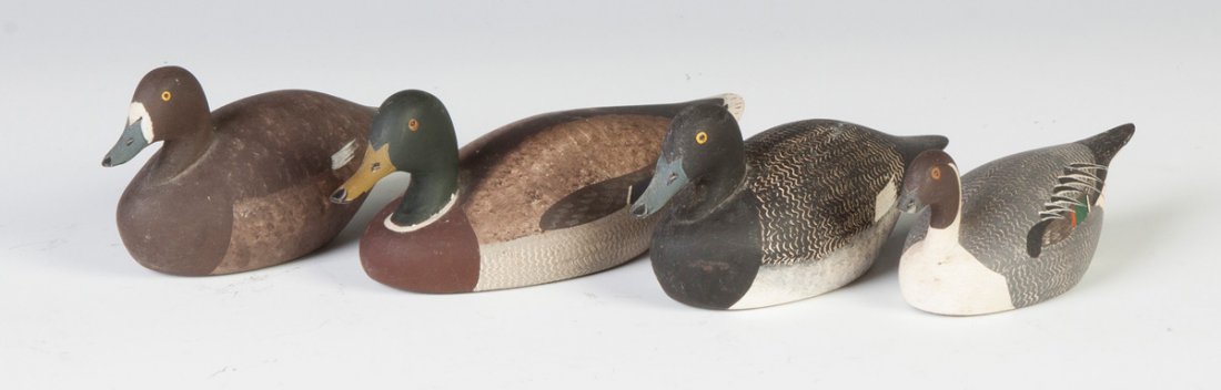 Ken Harris, Woodville, NY, Group of 4 Carved & Painted: Ken Harris, Woodville, NY, Group of 4 Carved & Painted Miniature Duck Decoys. Max. Ht. 2 1/2" L 7".