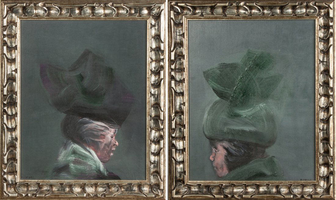 Rafael Coronel (Mexican, B. 1932) "Cabeza I" & "Cabeza: Rafael Coronel (Mexican, B. 1932) "Cabeza I" & "Cabeza II". Sgn. Lower left & lower right. Oil on canvas. 19 1/2" x 15 3/4".