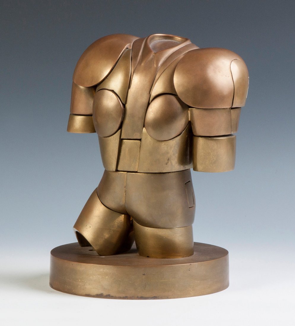 Miguel Ortiz Berrocal (Spanish, B.1933) "Torero" Brass: Miguel Ortiz Berrocal (Spanish, B.1933) "Torero" Brass Armored Torso Puzzle Sculptur. Sgn. Berrocal, 1818/2000. Ht. 11" W 8". Richard F. Brush Collection, Rochester, NY.