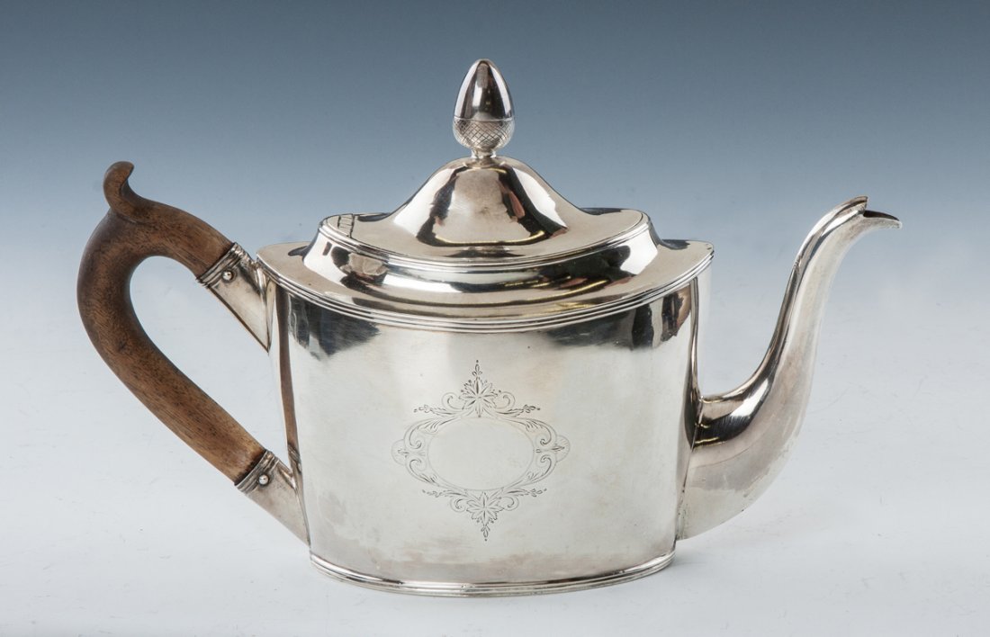 Peter, Ann & William Bateman (London, 1799-1805): Peter, Ann & William Bateman (London, 1799-1805) Sterling Silver Teapot. 14.6 ozt. Ht. 7" Max. W 11".