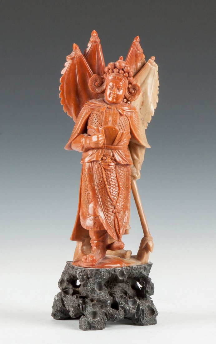 Chinese Carved Soapstone Court Figure: Chinese Carved Soapstone Court Figure. Ht. 14" W 5" D 5". Property of the Strong, sold to benefit the museum's collections fund.