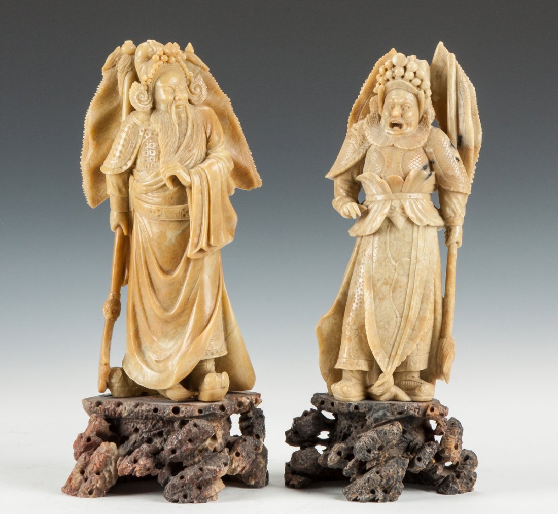 Chinese Carved Soapstone Court Figures: Chinese Carved Soapstone Court Figures. Max. Ht. 14" W 7" D 5". Property of the Strong, sold to benefit the museum's collections fund.