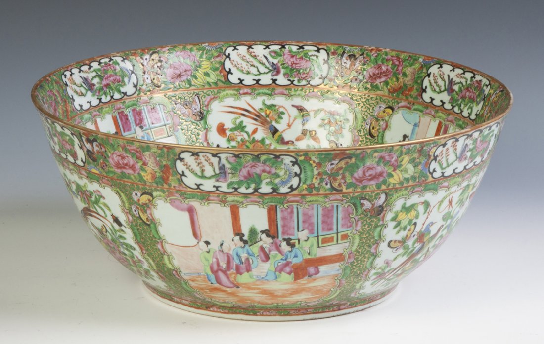 Rose Medallion Punch Bowl: Rose Medallion Punch Bowl. 19th cent. Ht. 7" Dia. 16". Richard Bright and Kyle Goodman Collection, Corning, NY.