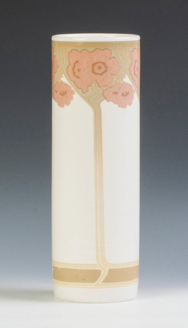 An Unusual Berlin KPM Vase with Stylized Art Nouveau: An Unusual Berlin KPM Vase with Stylized Art Nouveau Poppies. C. 1900. Theodore Schmutz-Baudiss. Ht. 15" Dia. 5".