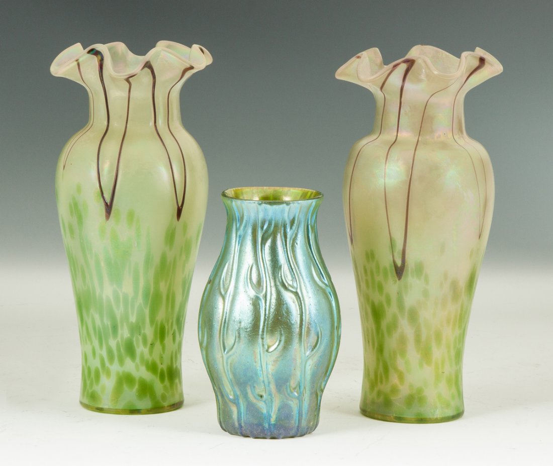 Loetz Decorated Vases: Loetz Decorated Vases. Early 20th cent. All unsigned. Max. Ht. 8".