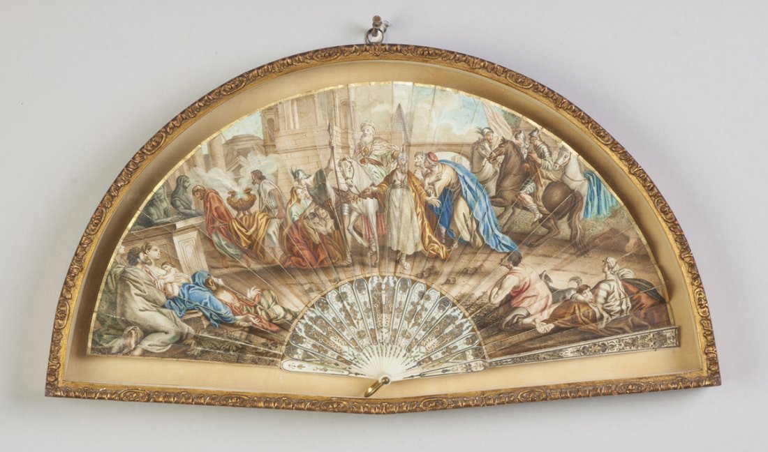 French Painted Fan with Roman Scenes: French Painted Fan with Roman Scenes. Late 18th/early 19th cent. 9 1/2" x 18". Richard Bright and Kyle Goodman Collection, Corning, NY.