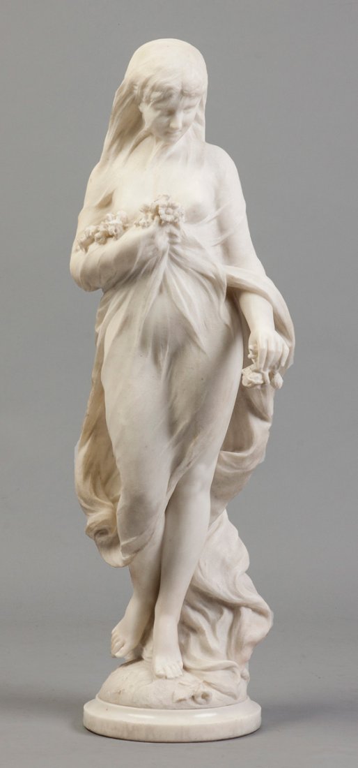 Orazio Andreoni (Italian, 19th cent.) Carved Marble of: Orazio Andreoni (Italian, 19th cent.) Carved Marble of a Vestal Virgin. 19th cent. Sgn. Studio O, Andreoni, Roma. Ht. 36" Max. W 14". A Cazenovia, NY Estate.