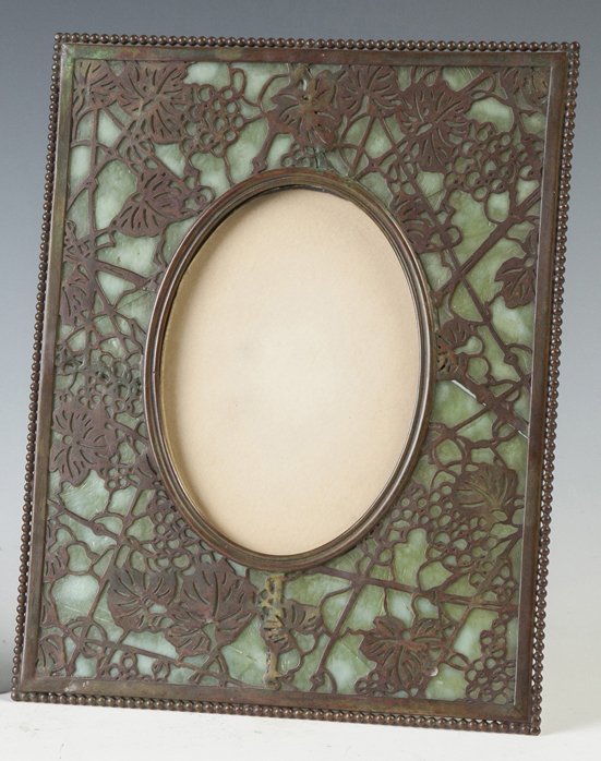 Tiffany Studios Bronze Frame - Grape Leaf: Tiffany Studios Bronze Frame - Grape Leaf. Sgn. Tiffany Studios New York. Ht. 10" W 8". Richard Bright and Kyle Goodman Collection, Corning, NY.
