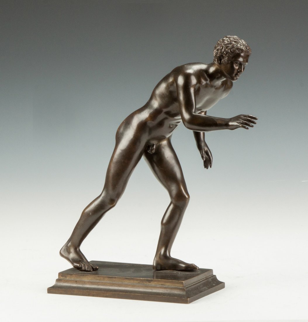 Fonderia Sommer, Bronze Sculpture of a Greek Runner: Fonderia Sommer, Bronze Sculpture of a Greek Runner. 19th cent. Sgn. Fonderia Sommer, Napoli. Ht. 11 1/2" W 7". Richard Bright and Kyle Goodman Collection, Corning, NY.