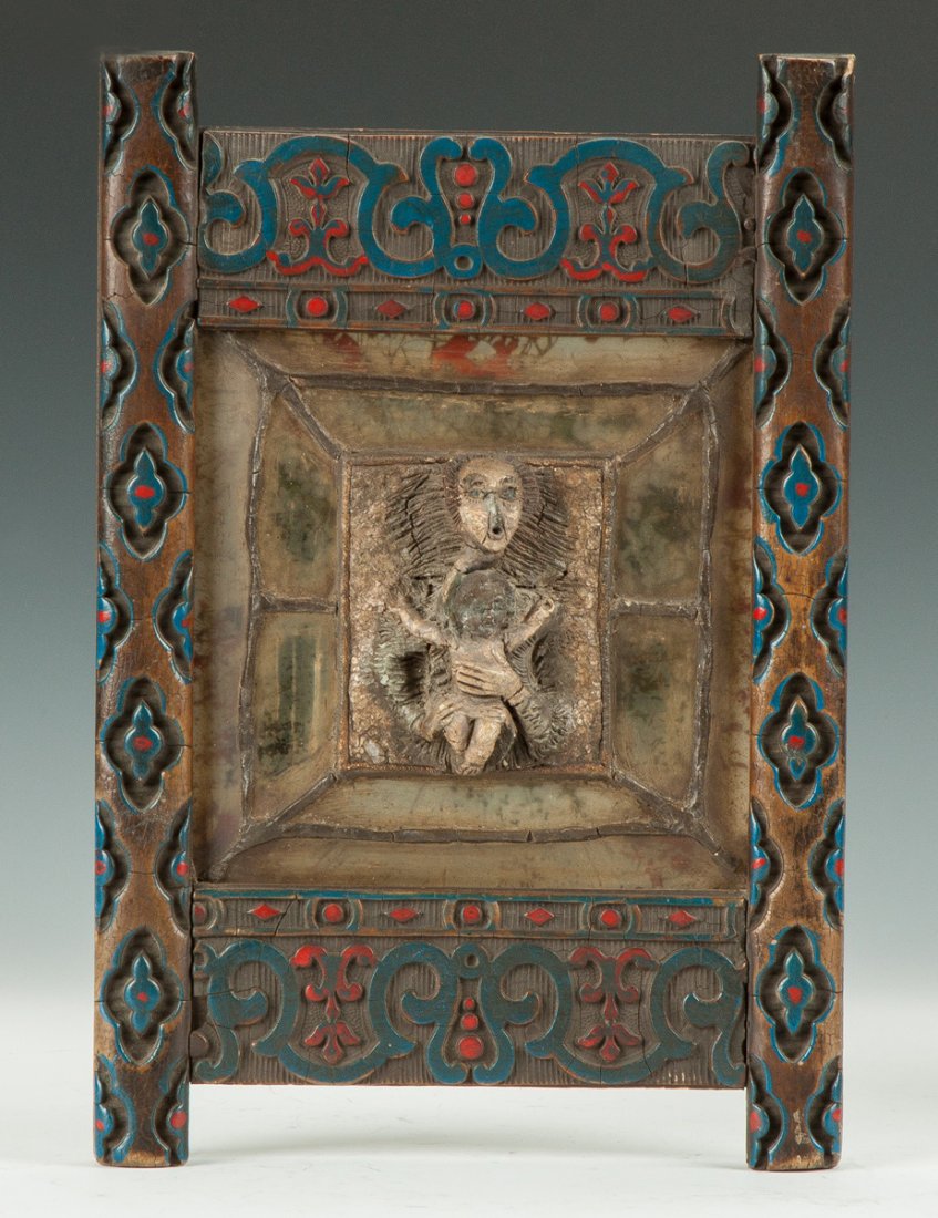 Angelo Biancini (Italian, 1911-1988) Icon: Angelo Biancini (Italian, 1911-1988) Icon. C. 1958. Leaded glass, carved & painted wood. Overall 11 1/4" x 7 1/2".