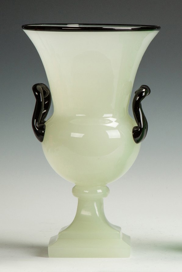 Steuben Alabaster & Mirror Black Urn: Steuben Alabaster & Mirror Black Urn. Ht. 12" W 7".