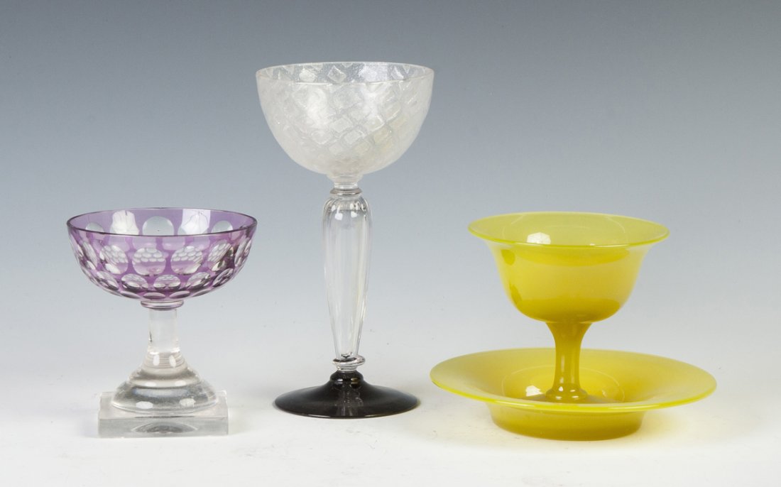 Steuben Sherbets & Goblet: Steuben Sherbets & Goblet. Early 20th cent. Max. Ht. 7". Richard Bright and Kyle Goodman Collection, Corning, NY.