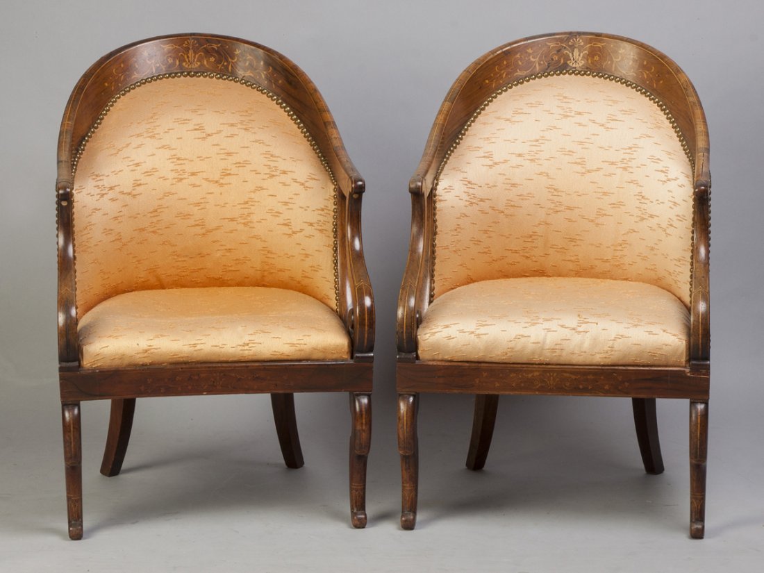 Pair of Inlaid Rosewood Classical Style Armchairs: Pair of Inlaid Rosewood Classical Style Armchairs. Early 19th cent. Ht. 32" W 21 1/2" Seat Ht. 15". Mitchell Pierson family, Rochester, NY.