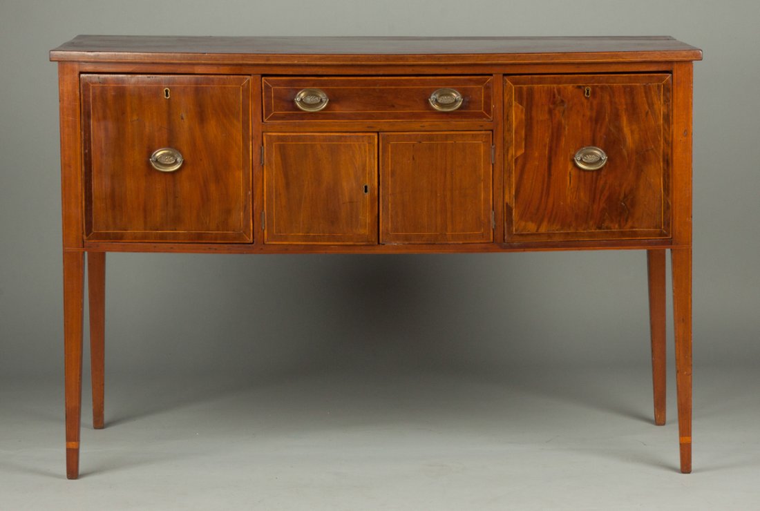 Hepplewhite Inlaid Mahogany Sideboard: Hepplewhite Inlaid Mahogany Sideboard . C. 1780-1800. Ht. 38" W 56" D 22 1/2". A Cazenovia, NY Estate.