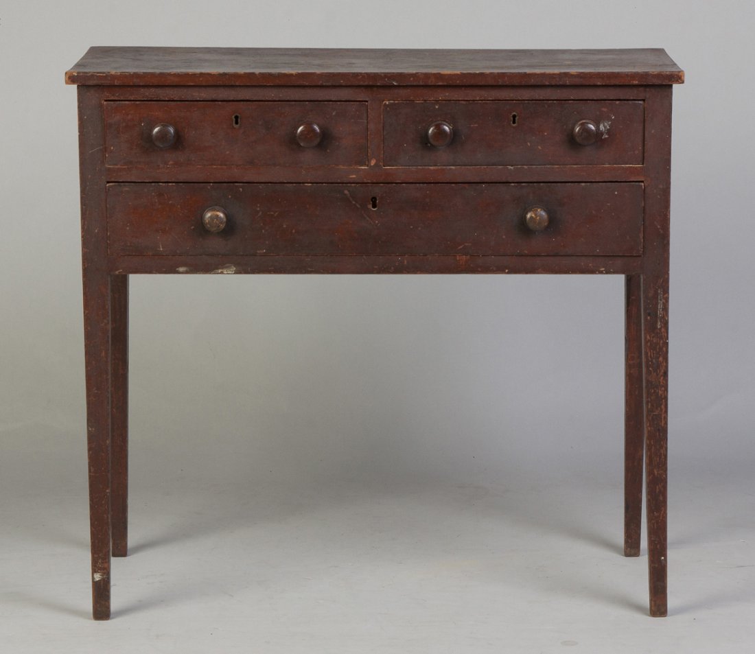 American Country Hepplewhite Three-Drawer Server: American Country Hepplewhite Three-Drawer Server. Early 19th cent. Cherry. Ht. 31" W 33" D 14".