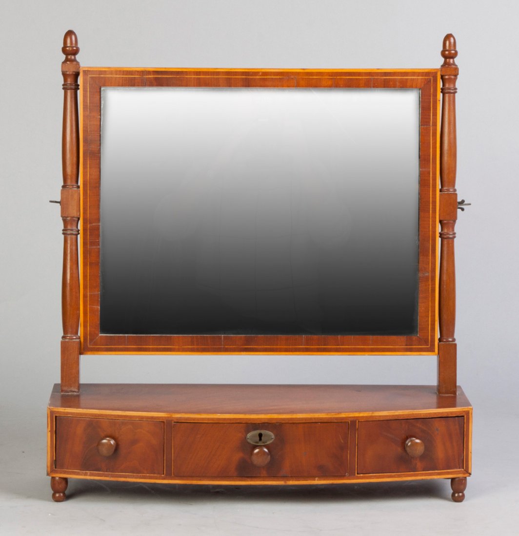 Sheraton Inlaid Mahogany Shaving Mirror: Sheraton Inlaid Mahogany Shaving Mirror. Early 19th cent. Ht. 25" W 23". Ex. Collection of Walter Vogel, Rochester, NY.