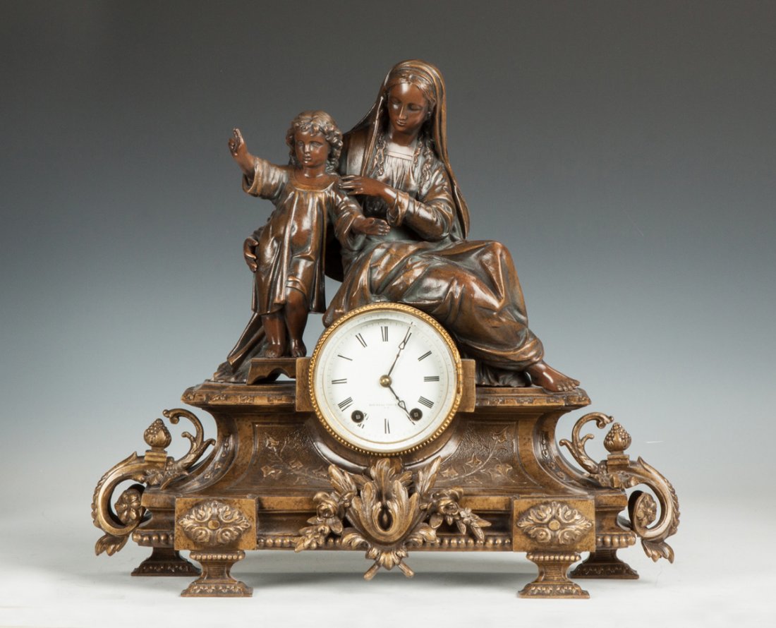 Seth Thomas Madonna & Child Shelf Clock: Seth Thomas Madonna & Child Shelf Clock. 19th cent. Retail by Mitchell & Vance, NY. Ht. 15" The Dr. Richard & Jill Pope Collection.
