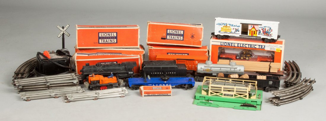 Large Group of Post-War Lionel Train Cars, Accessories: Large Group of Post-War Lionel Train Cars, Accessories & Large Quantity Track . The Dr. Richard & Jill Pope Collection.