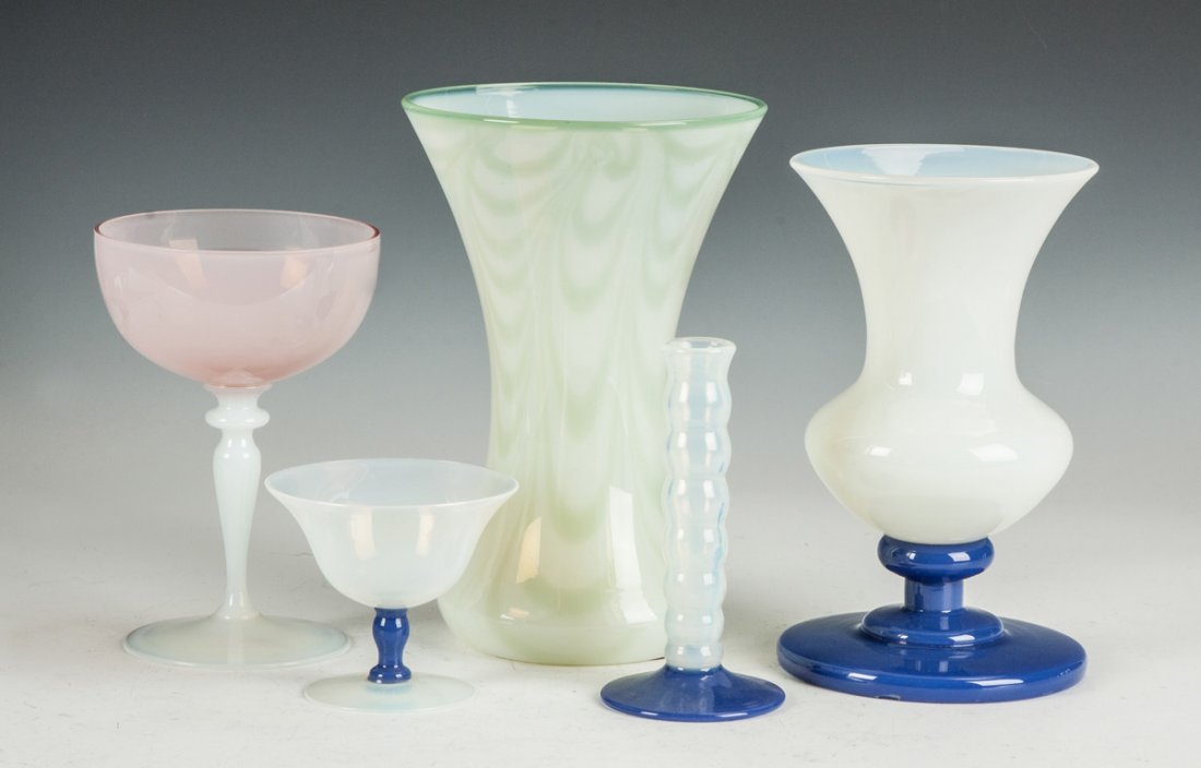 Five Pieces of Fry Glass: Five Pieces of Fry Glass. Early 20th cent. Max. Ht. 10" The Dr. Richard & Jill Pope Collection.