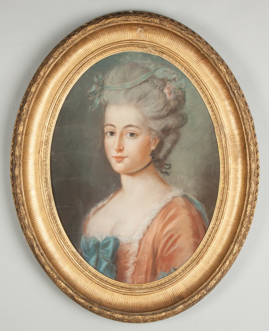 Continental Portrait of young lady in a pink dress: Continental Portrait of young lady in a pink dress. 19th cent. Pastel. Gilt wood frame. 23" x 17" A Syracuse, NY Collection.