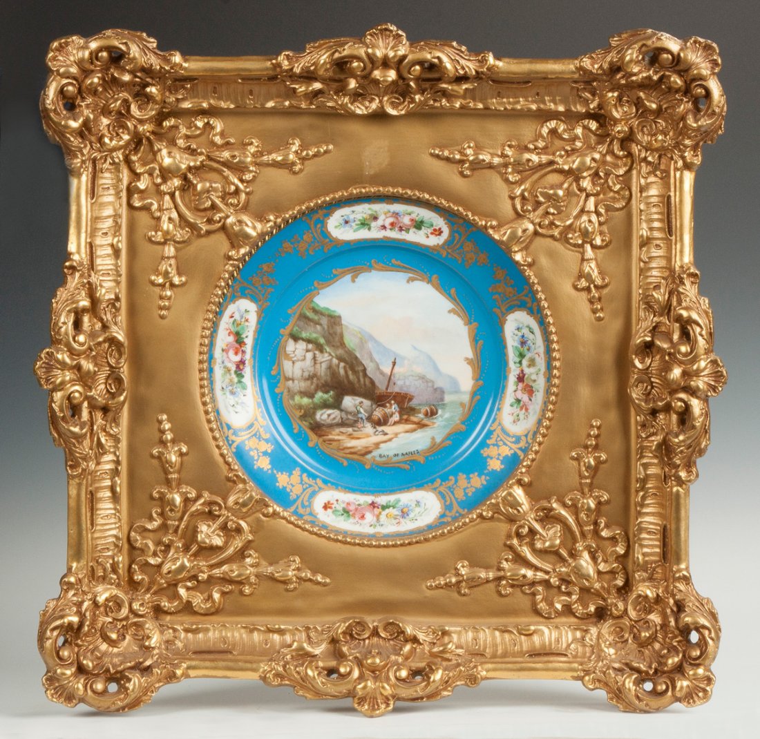 French Hand Painted Plate "Bay of Naples": French Hand Painted Plate "Bay of Naples" . Cast plaster frame. Dia. 10" Property of the Strong, sold to benefit the museum's collections fund.