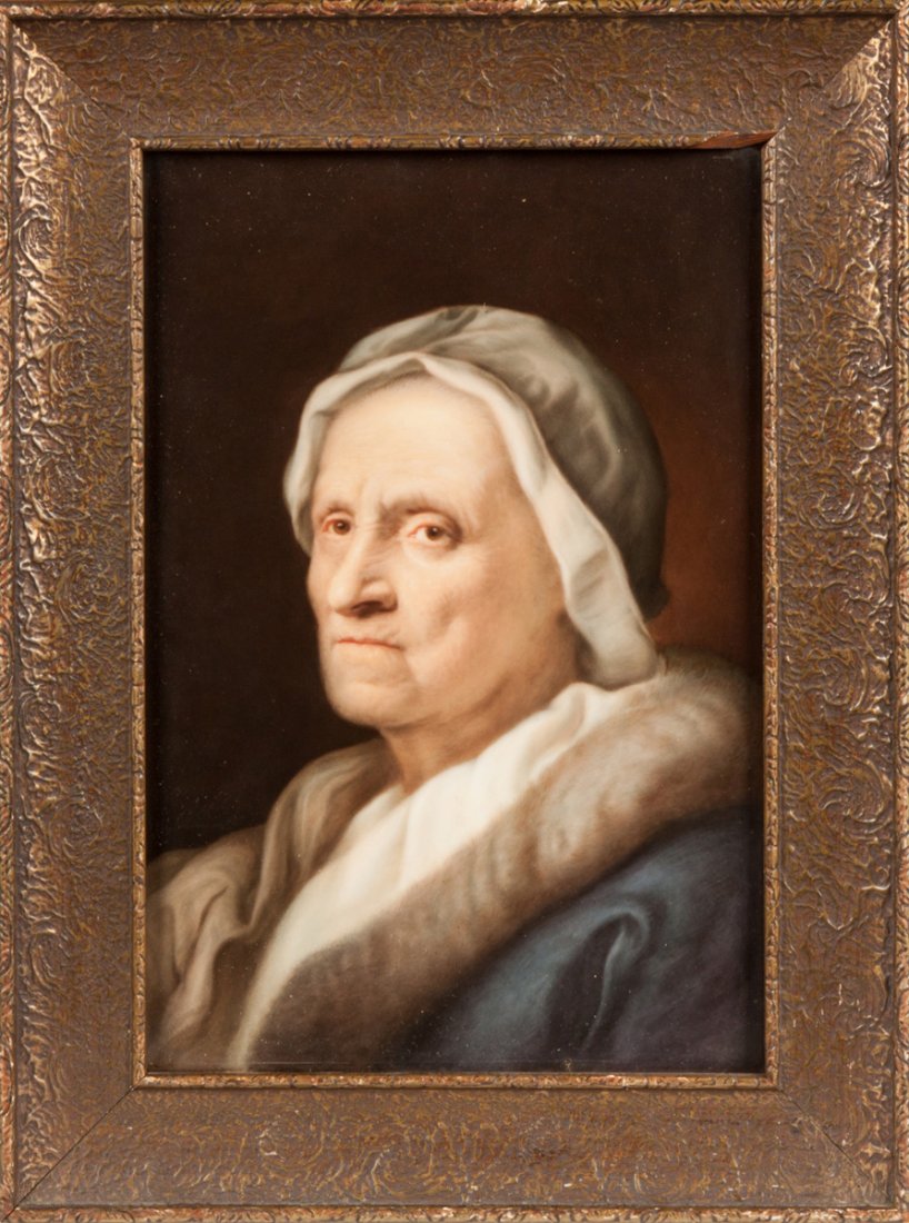 KPM Painting on Porcelain, Portrait of a Woman: KPM Painting on Porcelain, Portrait of a Woman. Stamped KPM. 9" x 6" A Private Rochester, NY Collection.