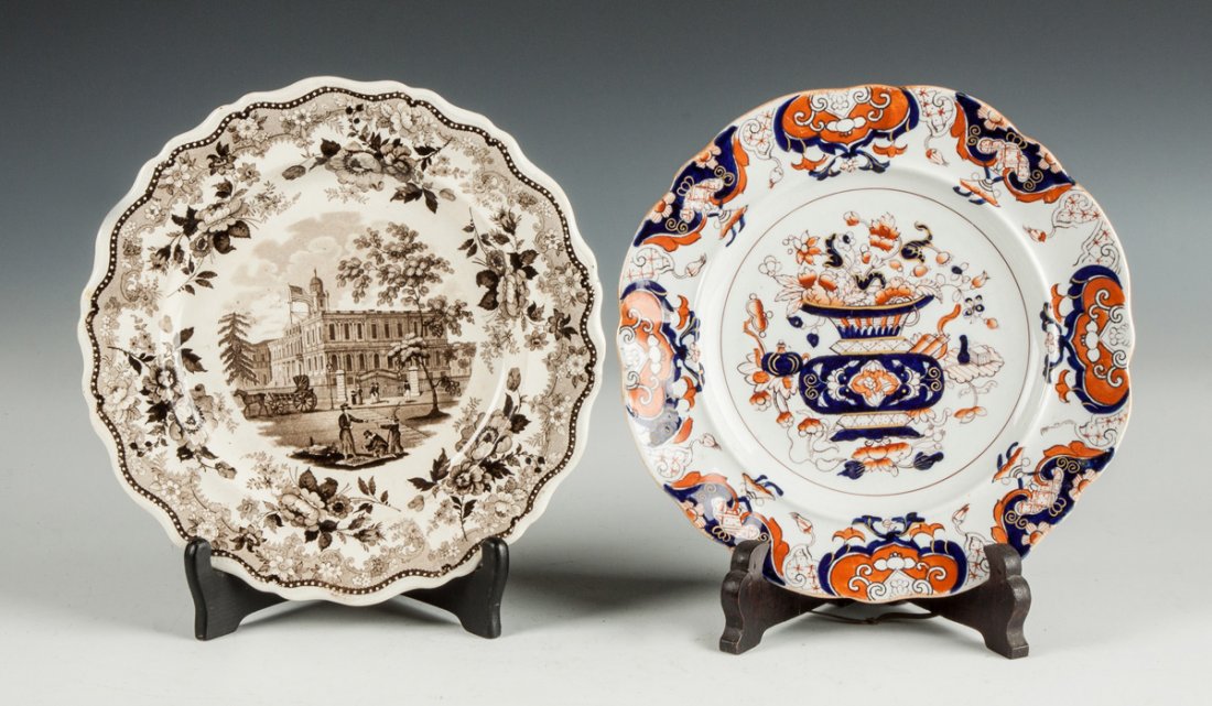 Jackson's Transfer Plate & Mason's Ironstone Plate: Jackson's Transfer Plate & Mason's Ironstone Plate . 19th cent. City Hall NY, Jackson's Transfer Plate, some chips to the back side. Mason's Ironstone plate. Dia. 10"
