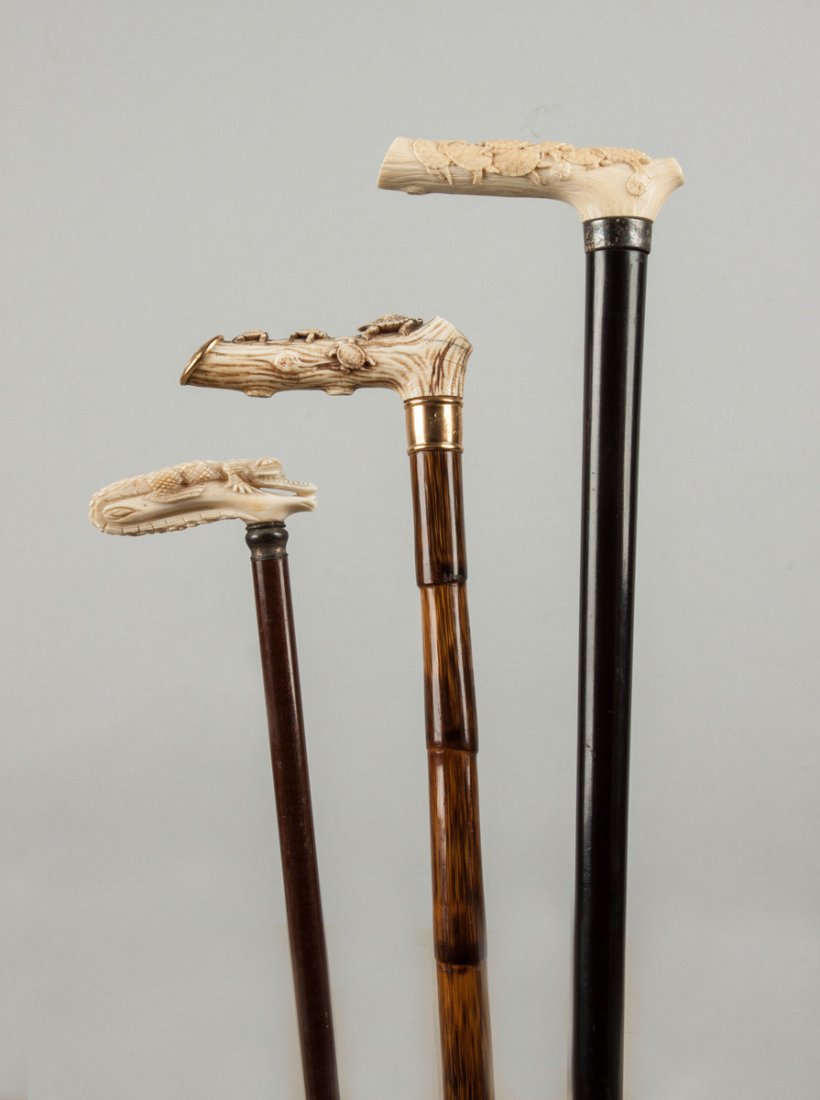 Three Wood Canes with Carved Handles (1 of 2)