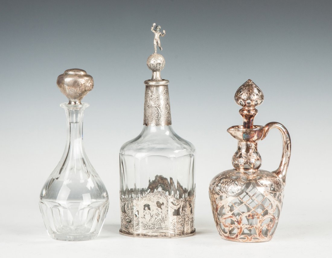 Three Decanters with Silver Stoppers and Overlay (1 of 1)
