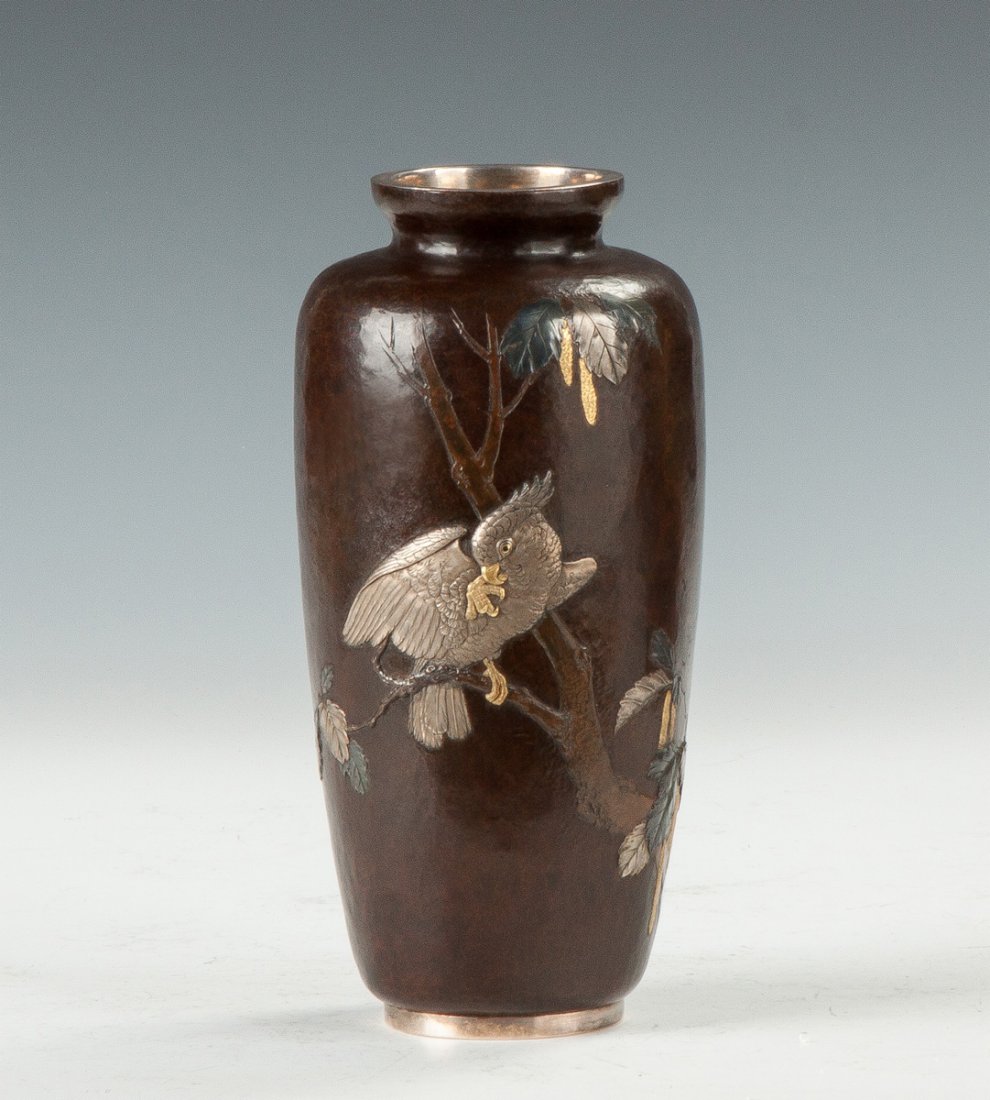 Japanese Mixed Metal Vase on Silver (1 of 3)