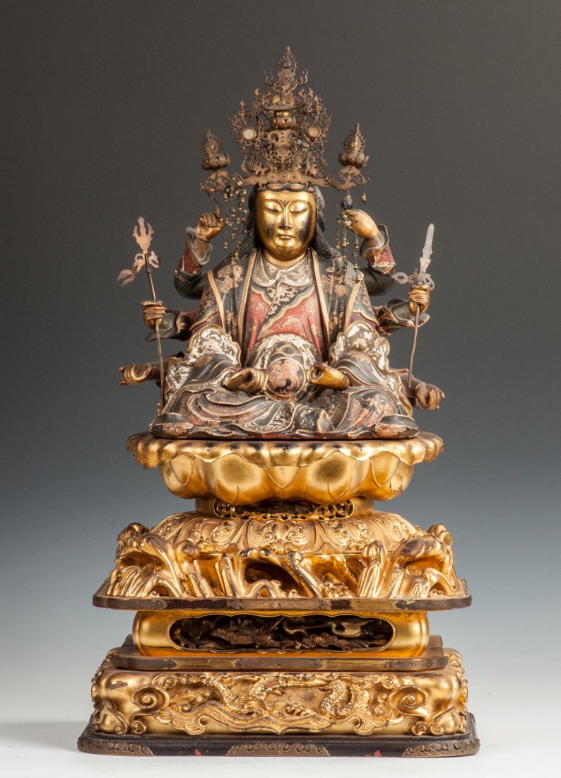 Japanese Polychrome & Gilt Lacquer Figure of Kannon (1 of 3)