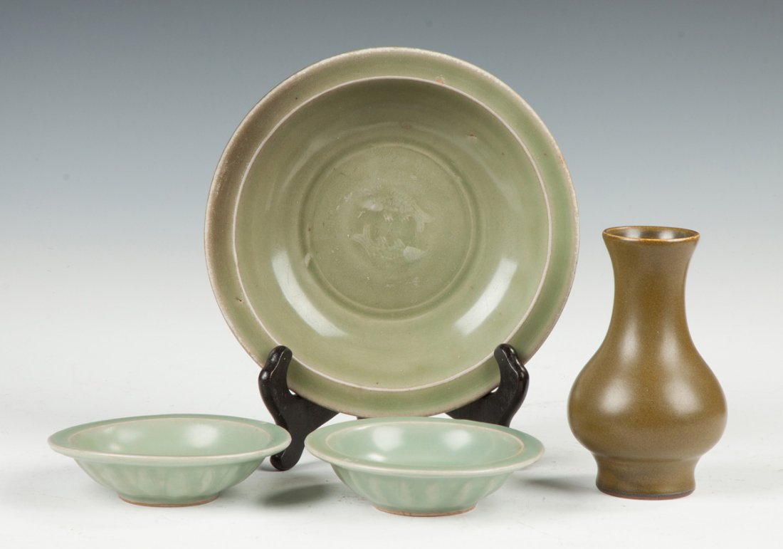 Three Chinese Celadon Bowls and a Tea Glazed Vase (1 of 2)