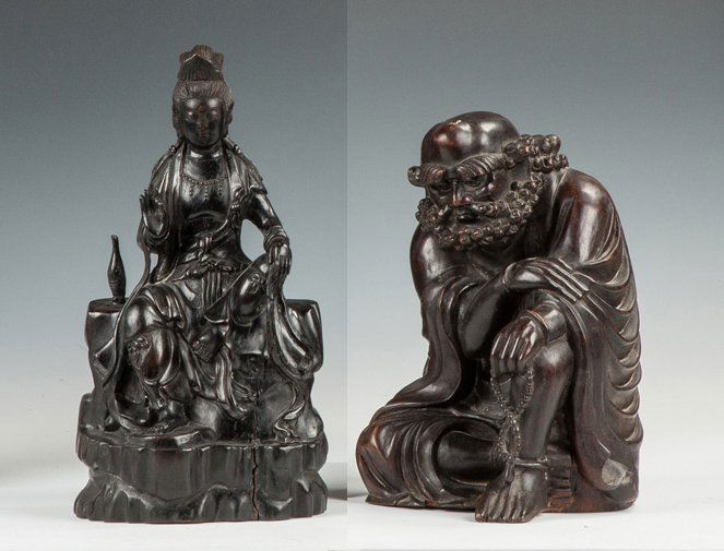 Two Chinese Carved Hardwood Figures (1 of 1)