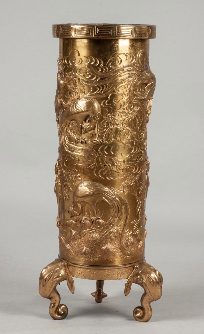 Chinese Gilded Brass Umbrella Stand (1 of 2)