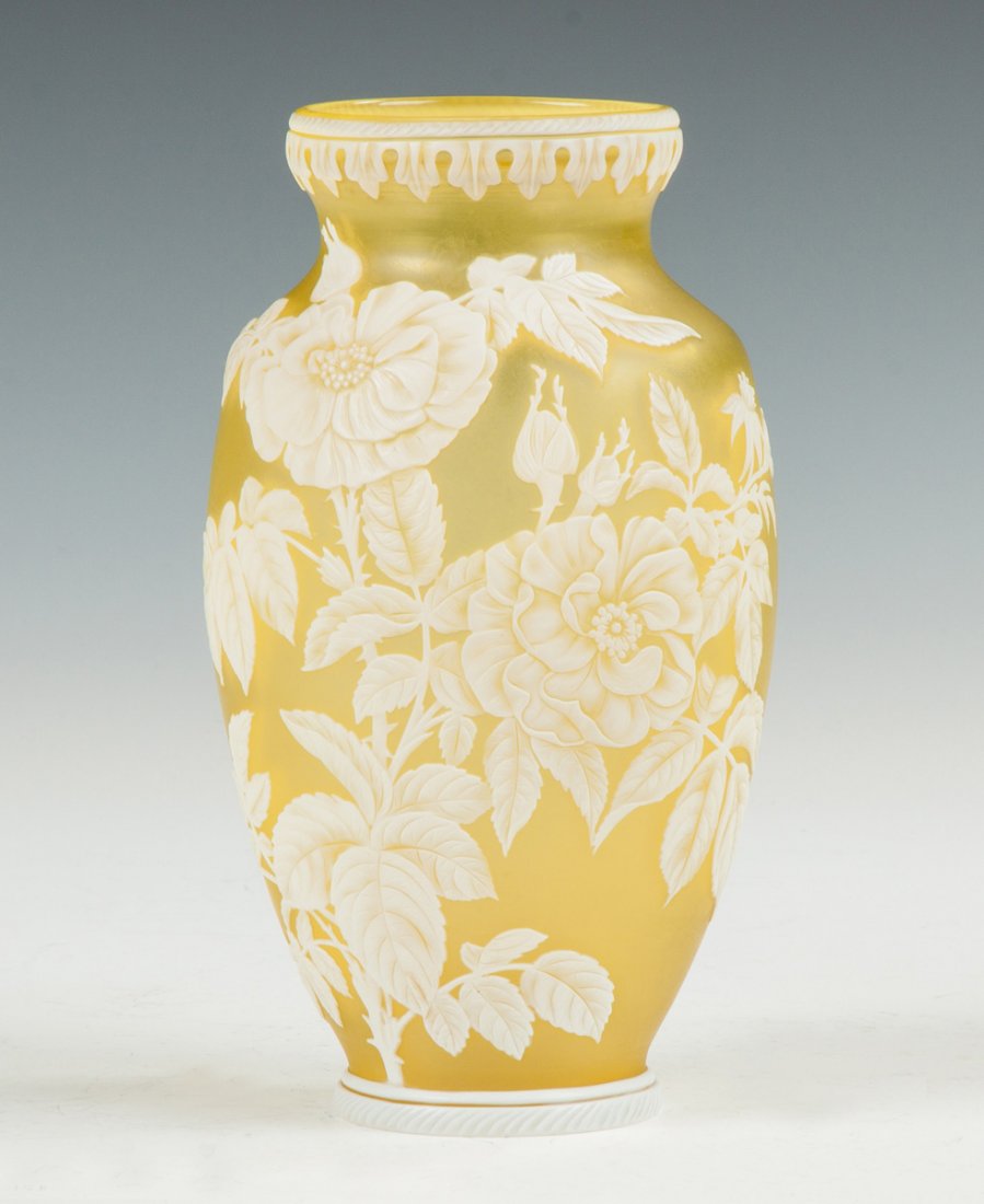 Thomas Webb & Sons Cameo Vase with Roses: Thomas Webb & Sons Cameo Vase with Roses. Late 19th cent. Sgn. Thomas Webb & Sons. Ht. 8". A Private Collection.