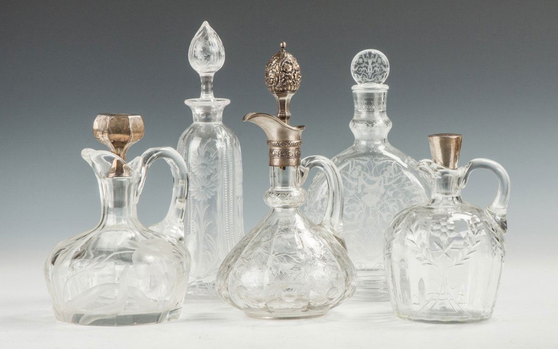 Five Engraved & Cut Glass Decanters (1 of 1)